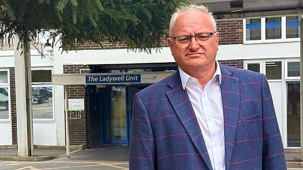 Ian Roome outside maternity unit at North Devon District Hospital